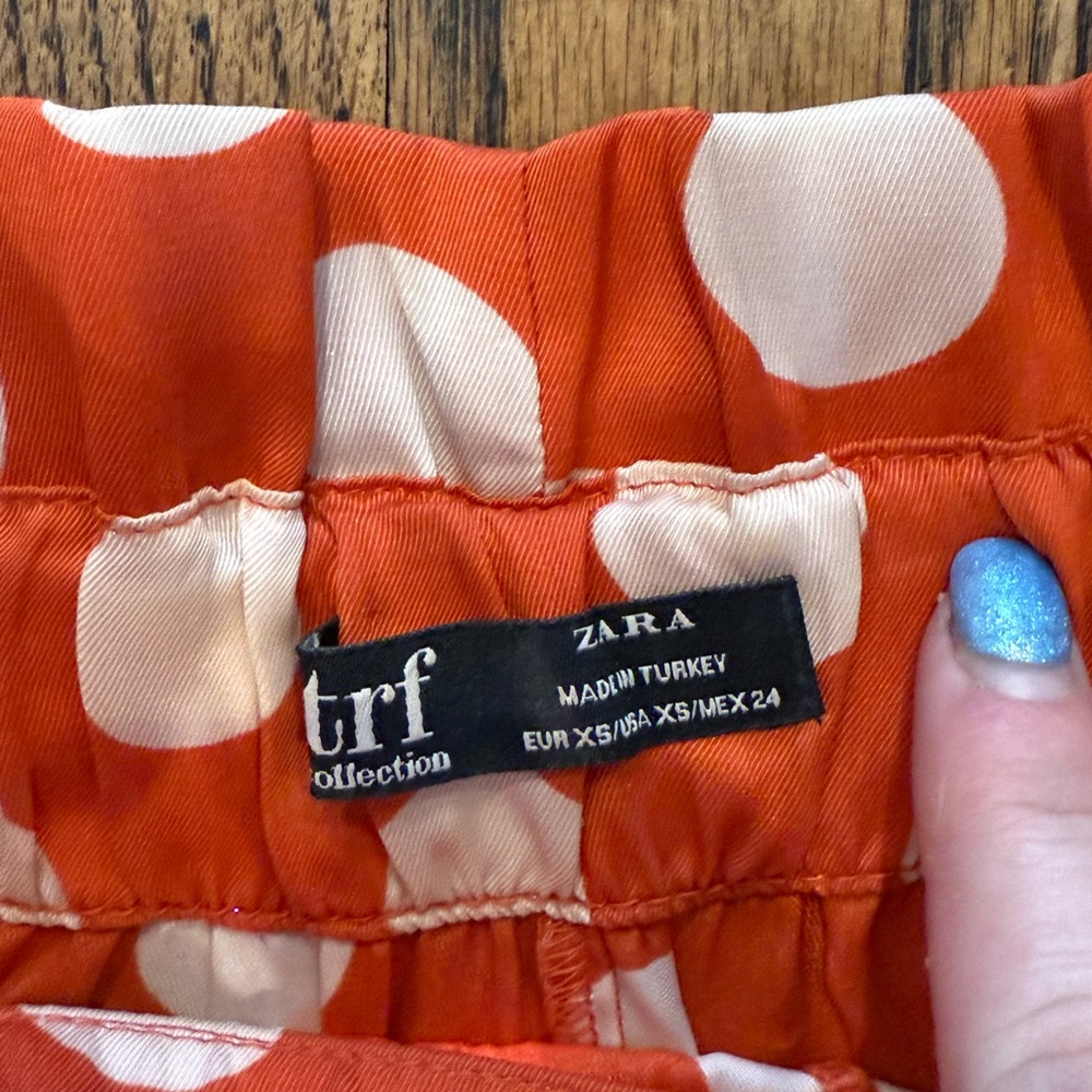 Zara Orange and White Polka Dot Wide-Leg Pants size XS - Picture 6 of 6